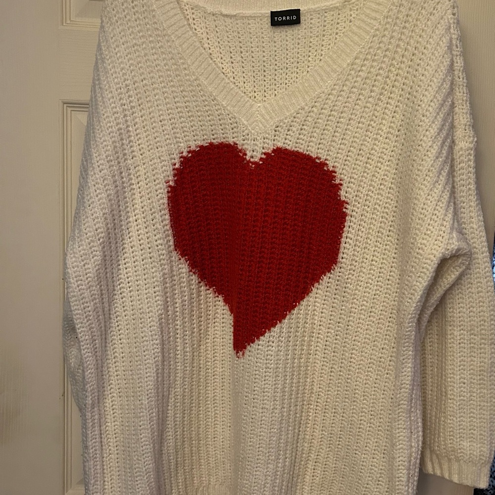TORRID Women's White Sweater with Red Heart